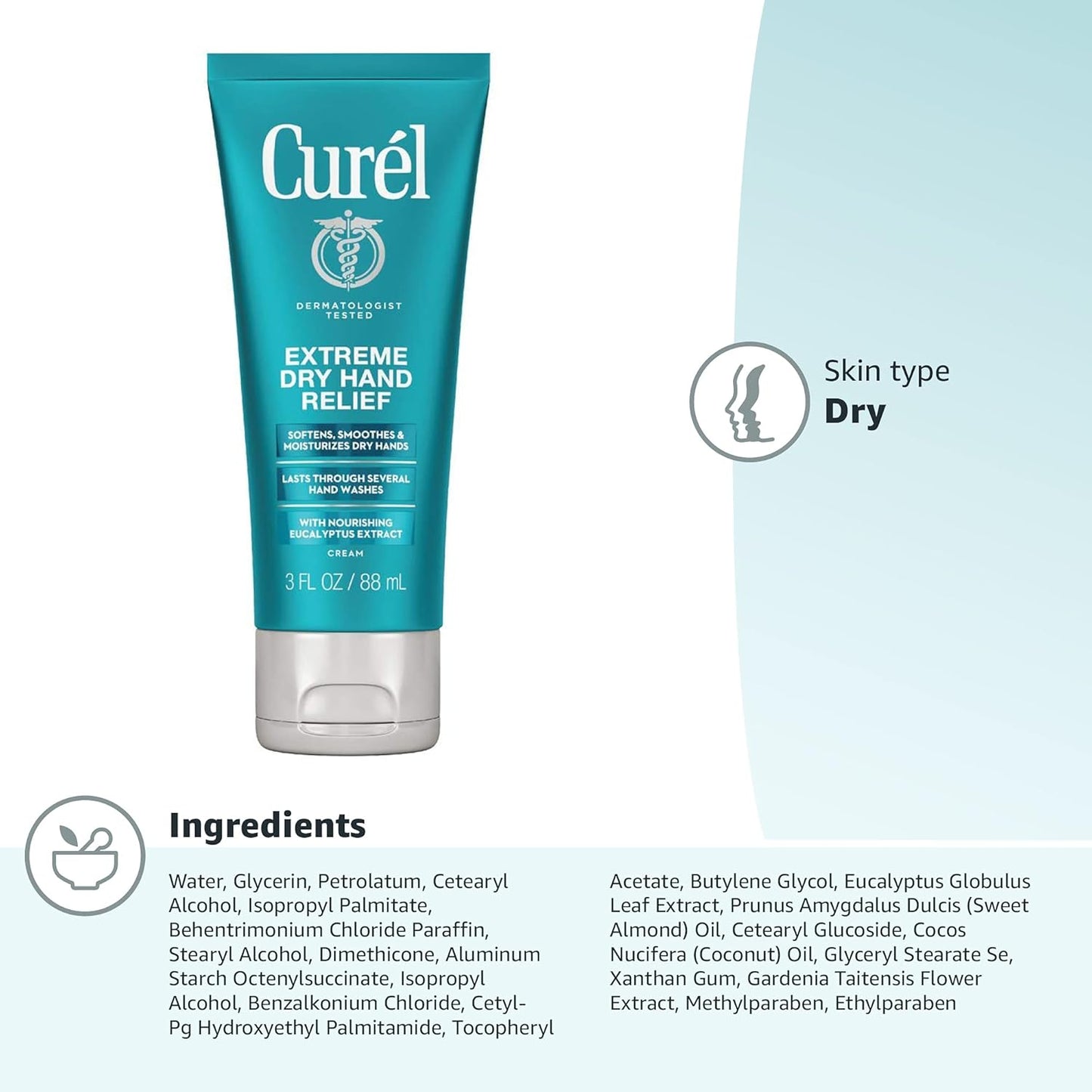 Curel Extreme Dry Hand Dryness Relief, Travel Size Hand Cream, Easily Absorbed for Long-Lasting Relief after Washing Hands, with Eucalyptus Extract, 3 Ounces (Pack of 2)