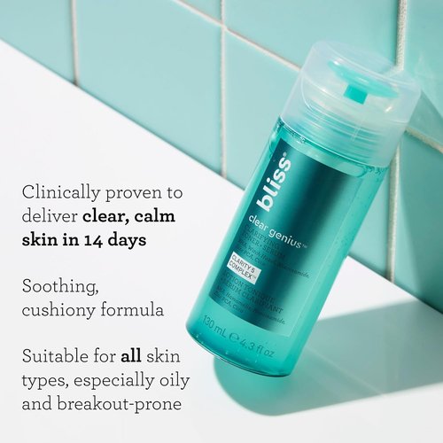 Bliss Clear Genius Clarifying Toner & Serum - Purifies Pores & Calms Skin - 4.3 Fl Oz - Vegan & Cruelty-Free