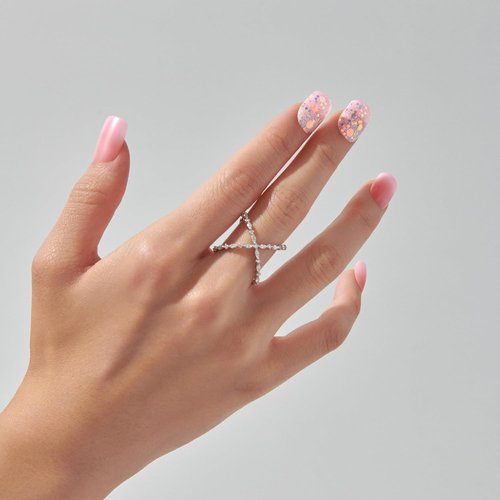 KISS imPRESS Press-On Nails - Dream It Up Design in Light Pink | Short Wider Squoval Shape, 30 Nails Included