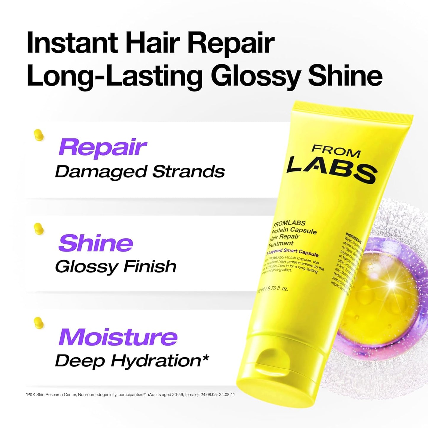 FROMLABS Protein Capsule Hair Repair Treatment - 3-Minute Keratin Mask for Damaged Hair | 6.76 fl oz