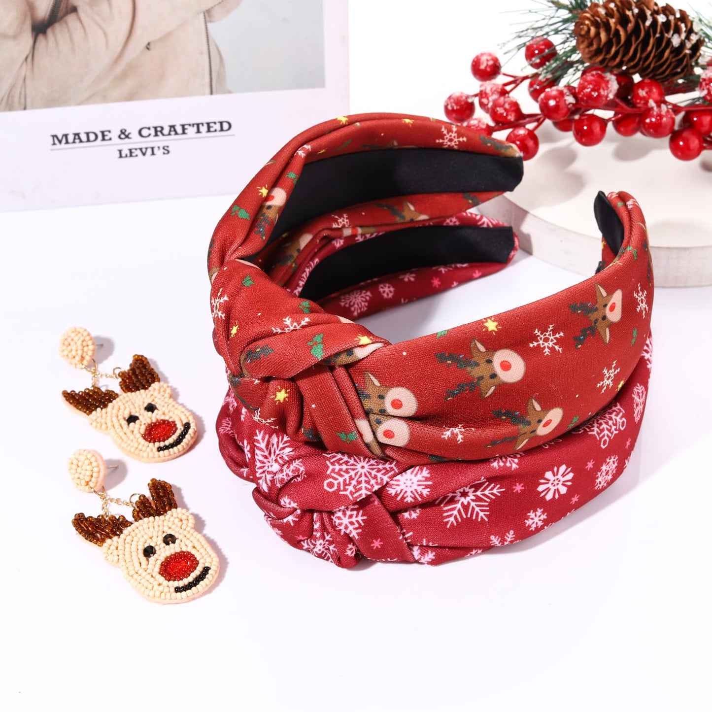 PHALIN Christmas Headband for Women Christmas Hair Accessories Cute Reindeer Xmas Tree Snowflake Santa Claus Knotted Headband Xmas Outfits Accessory Holiday Party Jewelry Gifts