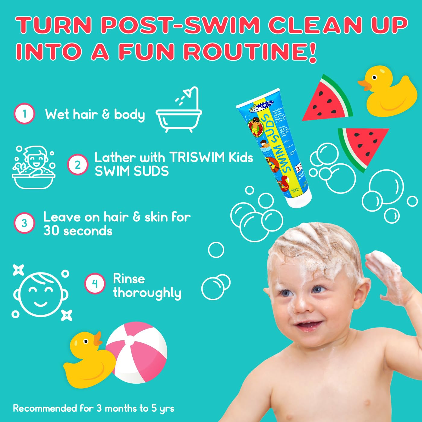 TRISWIM 2-in-1 Shampoo & Body Wash - Natural, Tear-Free Formula for Babies | Gently Removes Chlorine & Saltwater