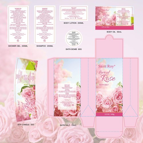 bath Gifts for Her Rose scents Mother Gift Bath Set for Women, Luxury Home Spa Kit Rose Bath Gift Basket, Includes Shower Gel, Body Lotion, Bath Bomb, Spa salts and More, Christmas Gift