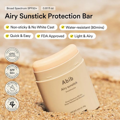 Abib Airy Sunstick SPF50+ | Broad Spectrum Semi-Matte Sunscreen Stick for Oily Skin - 0.81 oz