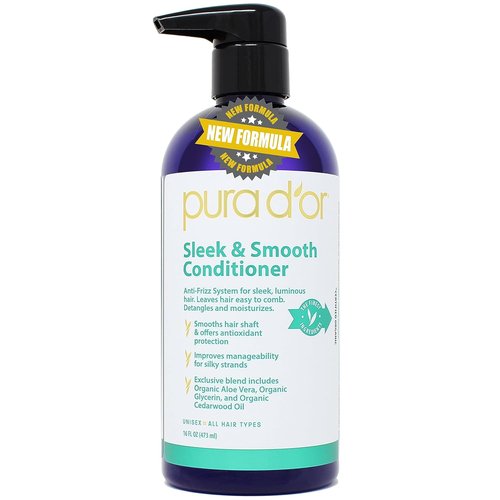 PURA D'OR Sleek & Smooth Conditioner - Anti-Frizz Formula for Luminous, Easy-to-Comb Hair | 16oz
