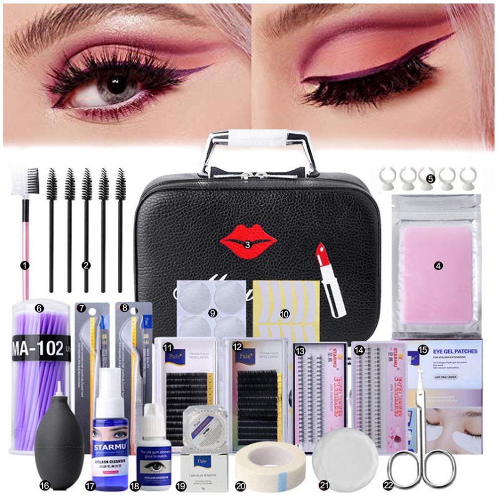 EBANKU 22PCS Eyelash Grafting Set Eyelash Extension For Starter Use Grafting Set Eyelashes，Lash Starter Kit, Eyelashes Extension Practice