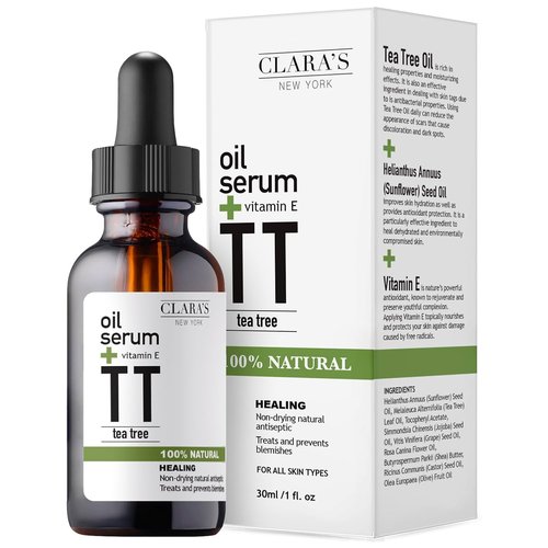 Clara's New York Tea Tree & Vitamin E Facial Oil Serum - Lightweight Hydration & Calming for All Skin Types - 30ml / 1 Fl Oz