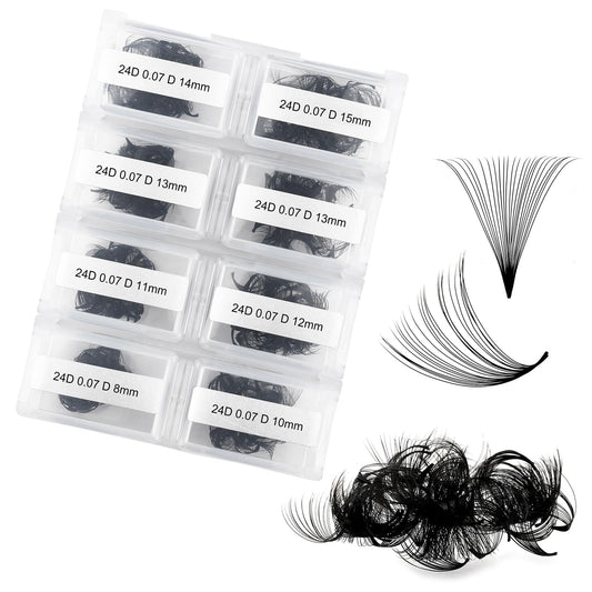 Lash Extension 24D Premade Fans Eyelash Extensions 600pcs Pre Made Fans Lash Extensions Premade Lash Fans Volume Lash Extensions D Curl Eyelash Extension Premade Fans (24D-0.07D-8-15mm)