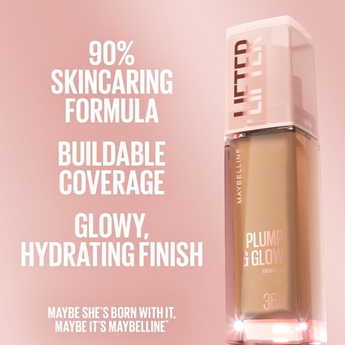 Maybelline Lifter Plump & Glow Foundation, Liquid Foundation with 2% Niacinamide + Hyaluronic Acid, Plumping and Brightening Face Makeup, 120, 1 Count