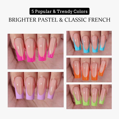 BTArtbox Press-On Nails - French Tip Long Square Nail Tips | Bright Pastel Soft Gel Acrylic Extensions