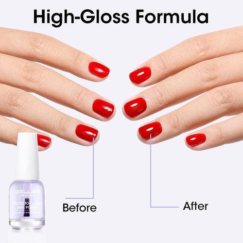 GELLEN Clear Nail Polish Top Coat, High Gloss Shine Top Coat Quick Air Dry UV-Resistant, Long Wear and Scratch Resistant, Chip Resistant, Protects Color & Nails, Non UV Gel, Hema Free, Non-toxic