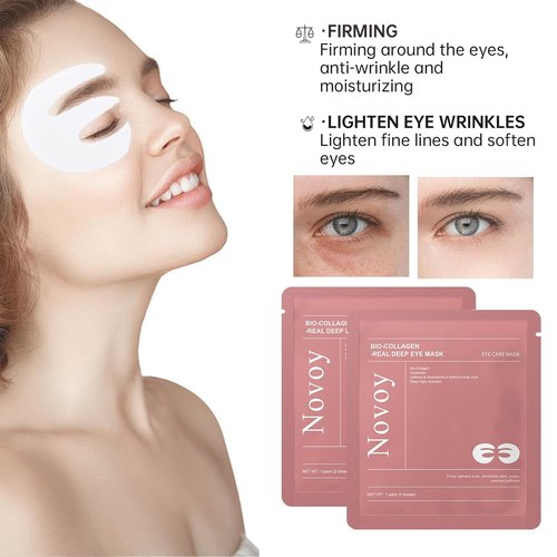Novoy Bio-Collagen Eye Patches - 6-in-1 Retinol Treatment for Dark Circles & Puffiness | 15 Pairs, Rose