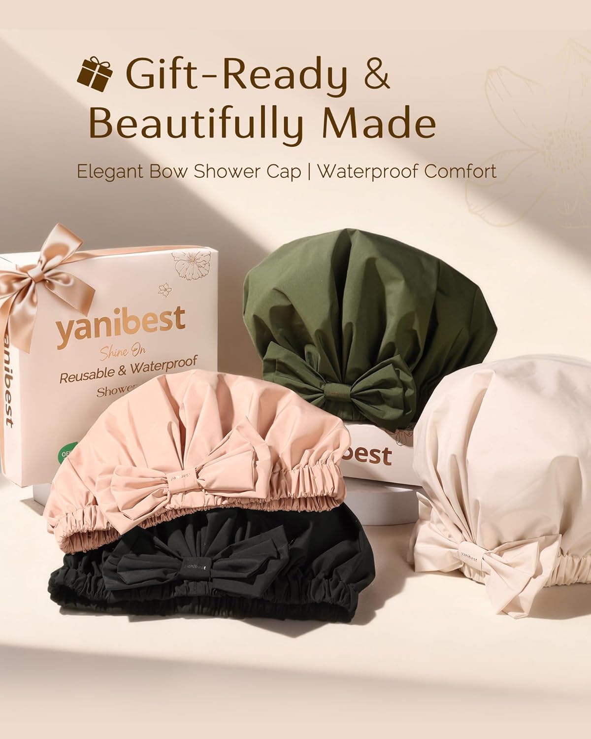 Yanibest Shower Cap - Reusable Waterproof Bath Cap with Wide Elastic Band | Comfortable & Durable for Women