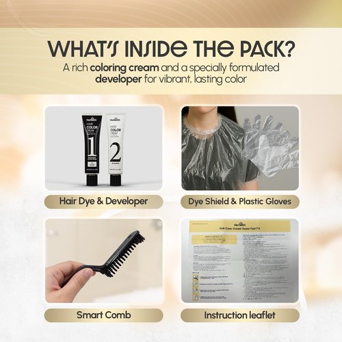 Herbishh Korean Hair Dye Cream & Developer - Ammonia-Free Permanent Color for Gray Coverage | Natural Black (2.03 fl oz Each)