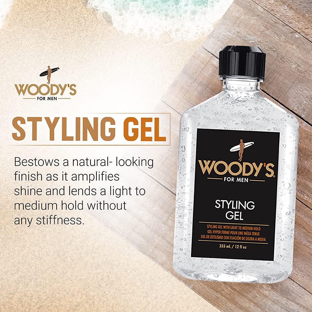 Woody's Styling Gel for Men - Alcohol-Free Hair Gel with Light to Medium Hold | 12 fl oz