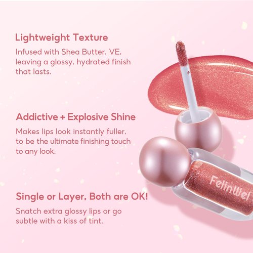 FelinWel Lip Gloss - Super Sparkly & Nourishing Formula | Buildable Texture in Cherry Glaze (03)