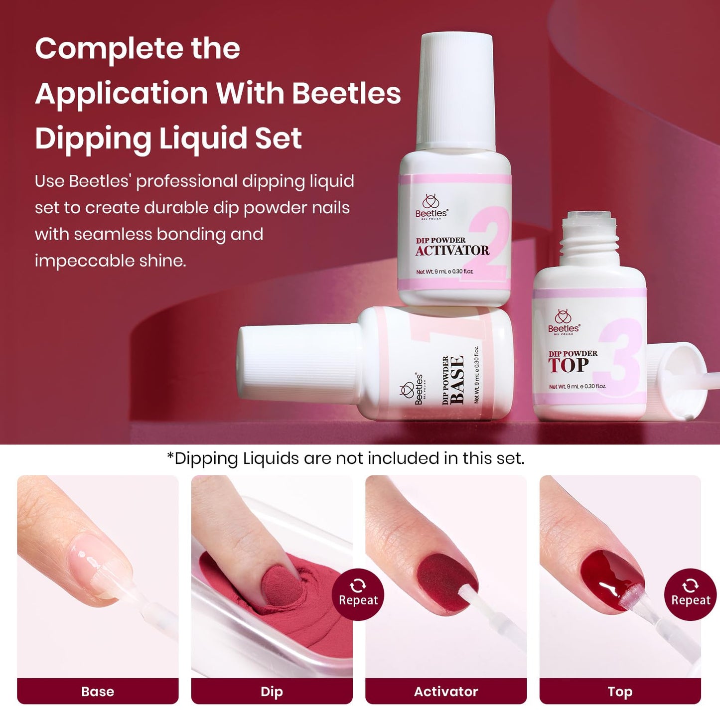 Beetles Dip Powder Burgundy Red Color, 25g Dark Reddish Red Dipping Powder for French Nail Art, Starter Manicure DIY Home Salon Long Lasting Design, No Lamp Needed