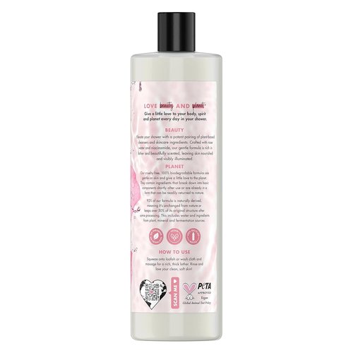 Love Beauty and Planet Body Wash - Nourishing Rose Water & Niacinamide, 100% Biodegradable, 20 fl oz