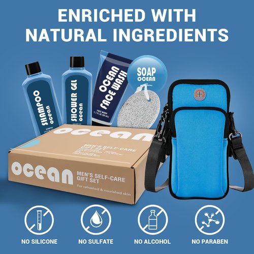 Regine Switzerland Men's Bath Gift Set - 6-Piece Self-Care Essentials with Phone Pouch | Perfect Birthday & Father's Day Gift