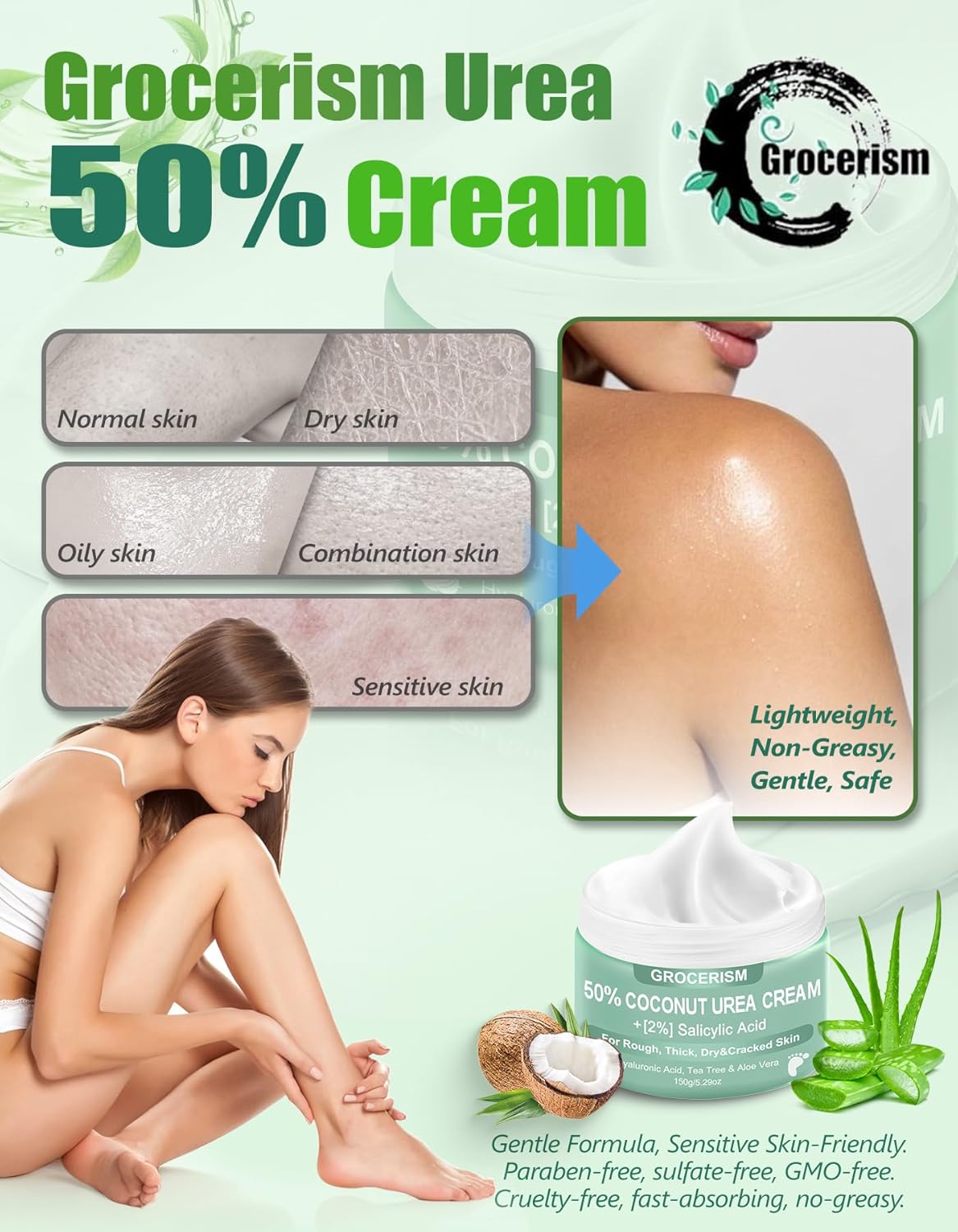 Urea Cream 50% for Feet - Maximum Strength Foot & Hand Cream with Salicylic Acid, Tea Tree & Aloe Vera | 5.29 oz