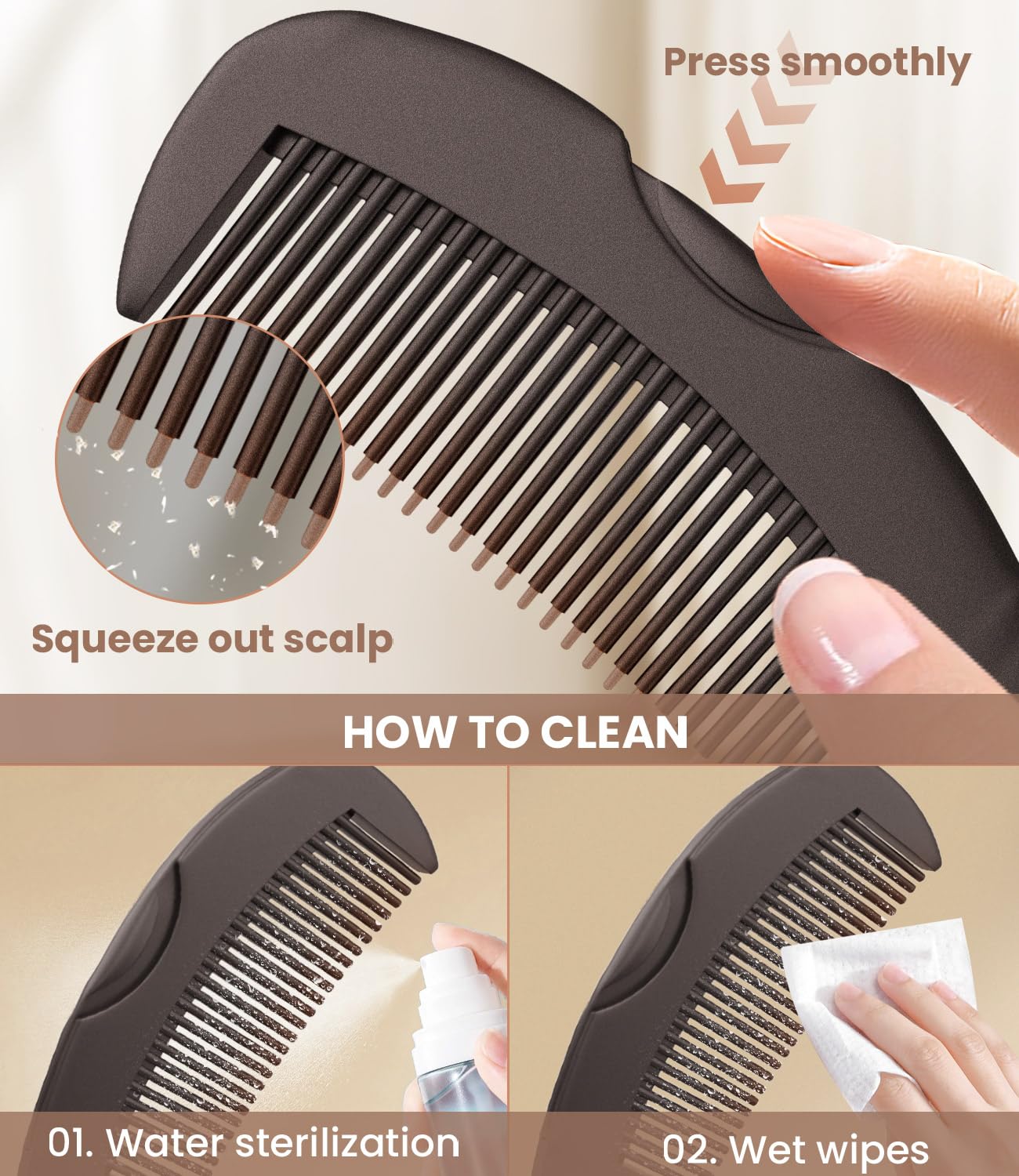 Skiennix Self-Cleaning Dandruff Comb Set - Ergonomic Stainless Steel Scalp Detox Tool | 0.5mm & 2mm Teeth