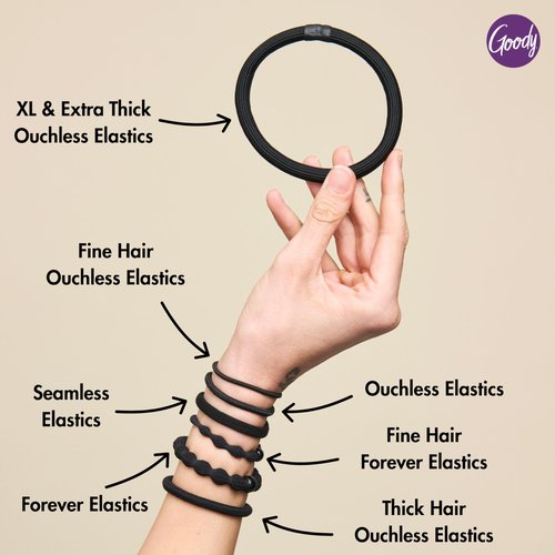 Goody Ouchless Hair Elastics - No Pull, No Breakage, Tangle-Free Hold for Thick, Curly, Coily & Textured Hair - 30 Count, Rainbow, Long-Lasting Ponytail Holders for Women & Men