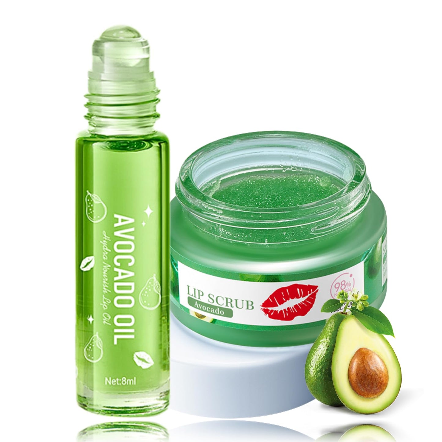 Lip Exfoliator & Lip Oil Set 2PCS - Avocado Lip Scrub & Lip Oil for Women - Hydrating Lip Moisturizer - Lip Scrubber Exfoliator - Lip Mask - Reduce Lip Lines Lip Products - Gifts for Teen Girls