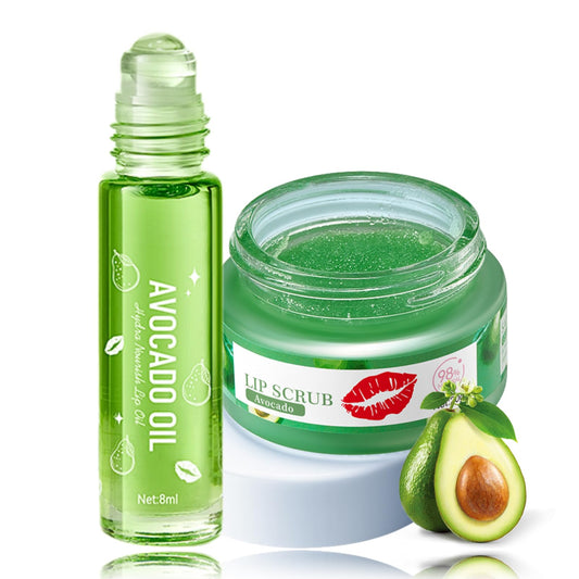 Lip Exfoliator & Lip Oil Set 2PCS - Avocado Lip Scrub & Lip Oil for Women - Hydrating Lip Moisturizer - Lip Scrubber Exfoliator - Lip Mask - Reduce Lip Lines Lip Products - Gifts for Teen Girls
