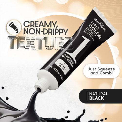 Herbishh Korean Hair Dye Cream & Developer - Ammonia-Free Permanent Color for Gray Coverage | Natural Black (2.03 fl oz Each)