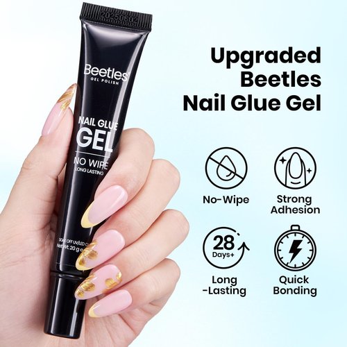 Beetles 20g Solid Nail Glue Gel - No Wipe, Hands-Free Soft Nail Tips Glue for Fake Acrylic Nails, Clear Press On Nails, Nail Extensions, 3D Nail Art, Soak Off Nail Lamp Long-Lasting, Beginner-Friendly