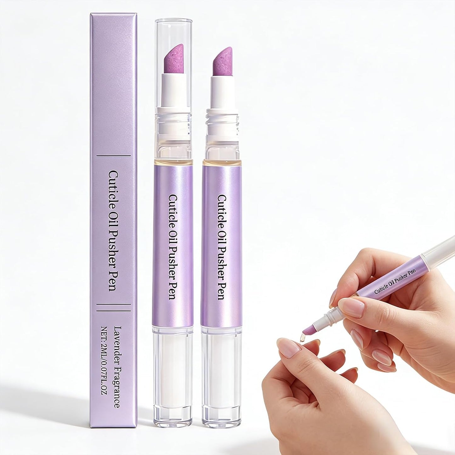 Cuticle Oil Pusher Pen (2 Pack) - Ceramic Cuticle Oil for Dry Nails & Cuticles, No Leak Travel Size Cuticle Pusher Pen, Moisturizing Nail Care Treatment for DIY Manicure & Salon Use