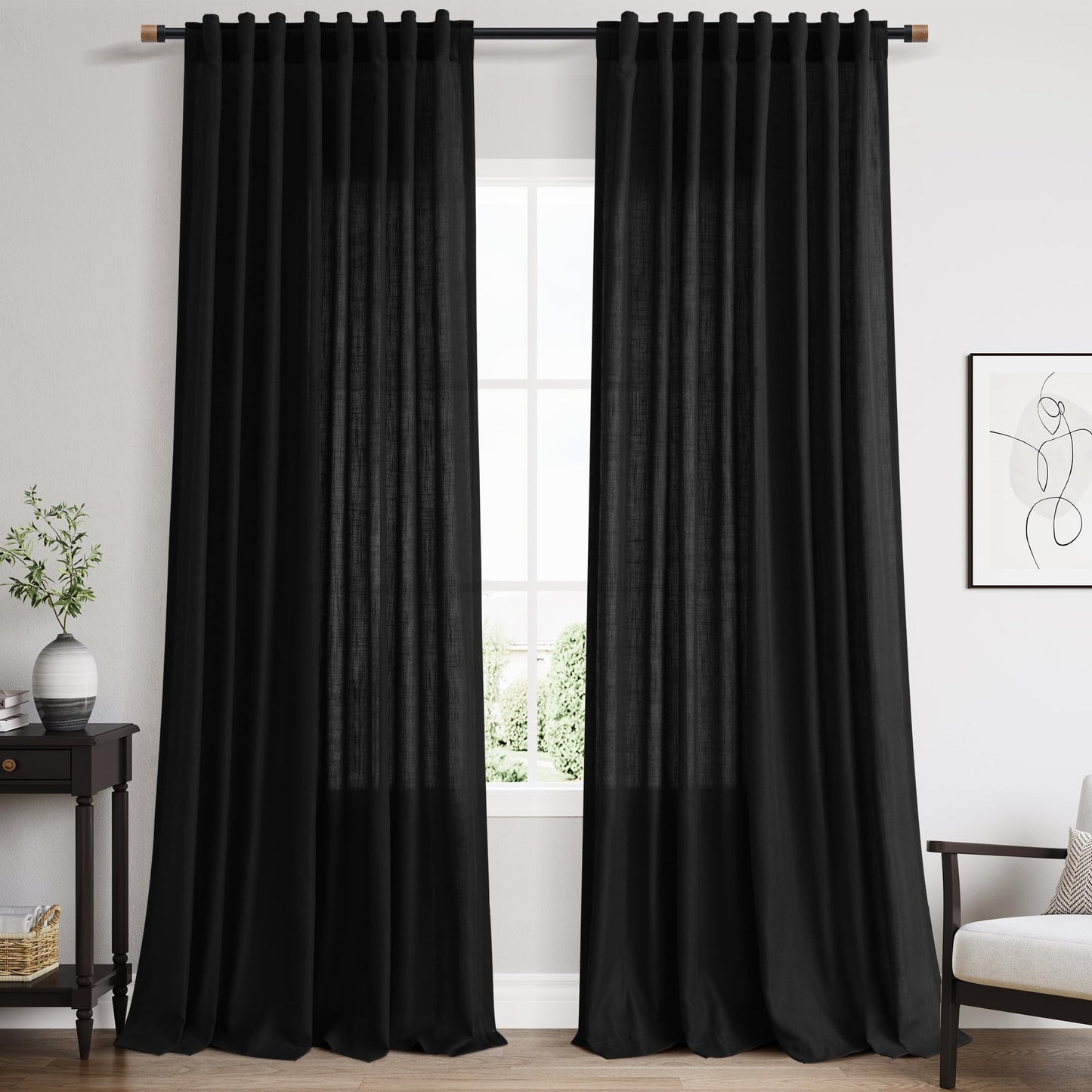 Nanspring Natural Linen Curtains for Kitchen Windows Over Sink - Cafe Curtain Semi Sheer with Rod Pocket and Back Tab Lightweight Rustic Textured Bistro Curtains for Bathroom, 2 Panels 25 x 24 Inch