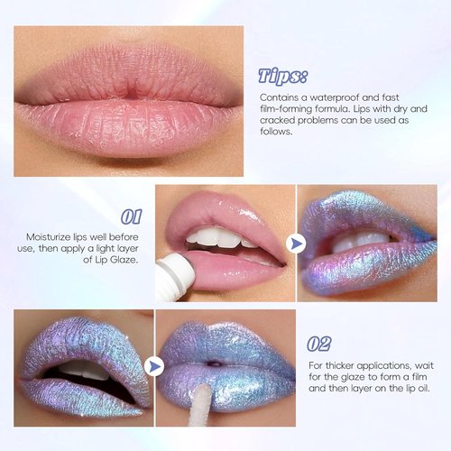 HOSAILY Blue Glitter Lip Gloss - Long-Lasting Iridescent Diamond Shimmer | Waterproof Sparkly Makeup