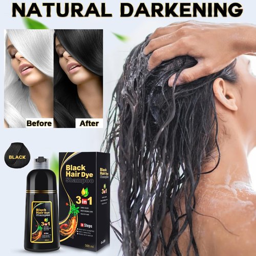 IIIMEIDU Black Hair Dye Shampoo - 3 in 1 Herbal Formula for Gray Coverage | 500ml for Men & Women
