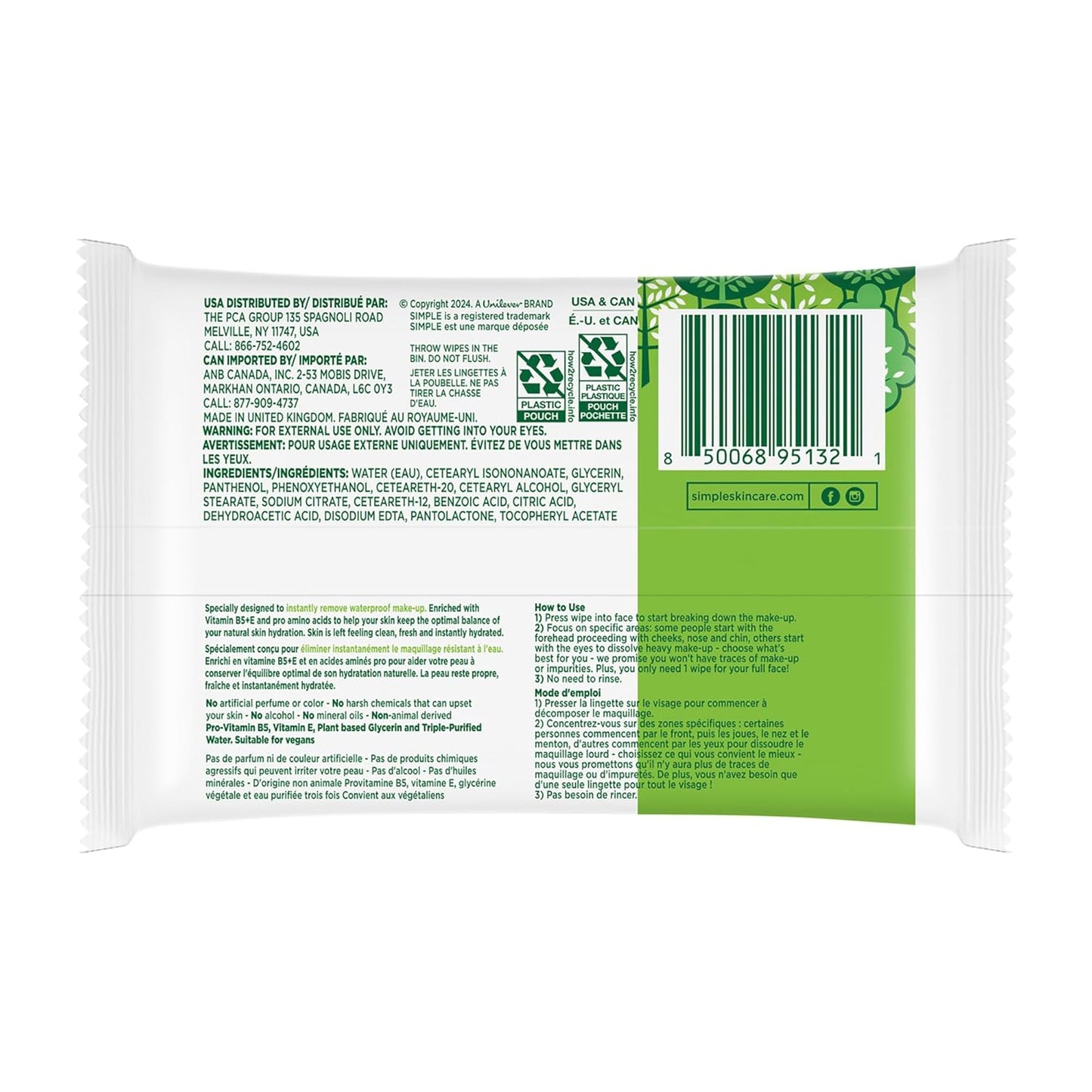 Simple Kind To Skin Micellar Makeup Remover Wipes - Instantly Remove Waterproof Makeup - 20 Vegan Wipes