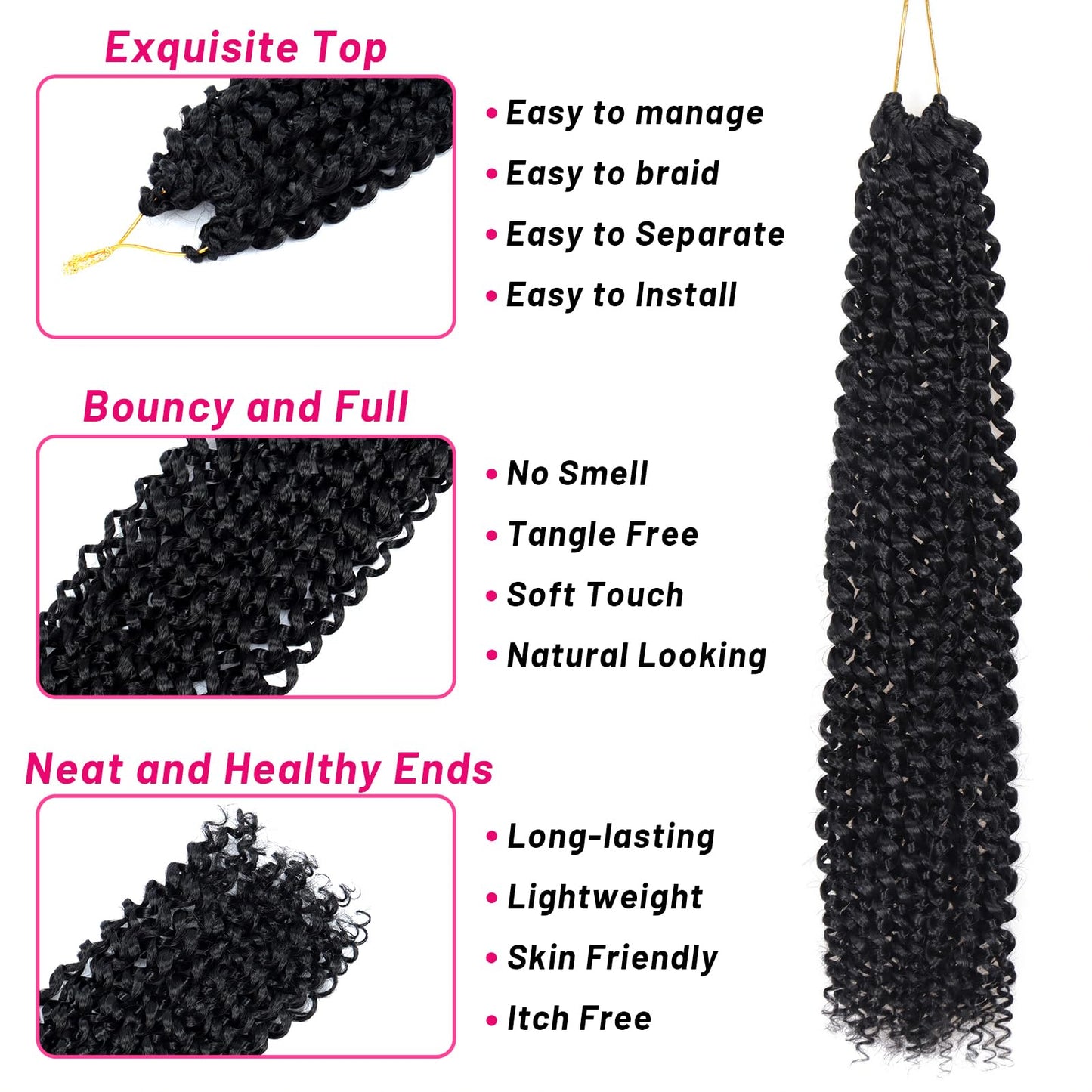 Dorsanee Passion Twist Hair 16 Inch 7 Packs Water Wave Crochet Hair Long Bohemian Curly Braiding Hair for Butterfly Locs, Faux Locs, Boho Style Spring Twist Crochet Braids (1B#)