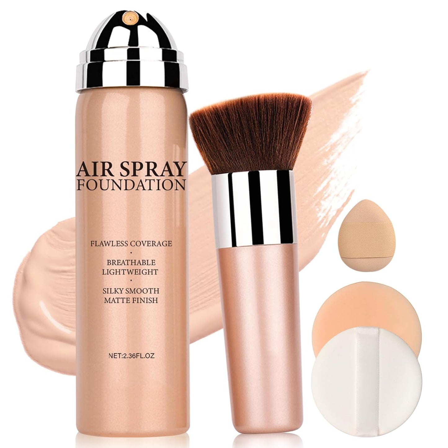 Skiennix Airbrush Foundation Makeup Spray - Full Coverage for Mature Skin | Long-Lasting & Waterproof (Natural/Warm Porcelain)
