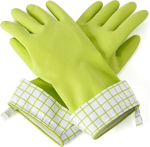 Full Circle Splash Patrol - Natural Latex Cleaning Dish Gloves | Stay-Dry Cotton Cuffs, Durable Protection, Medium/Large, Green