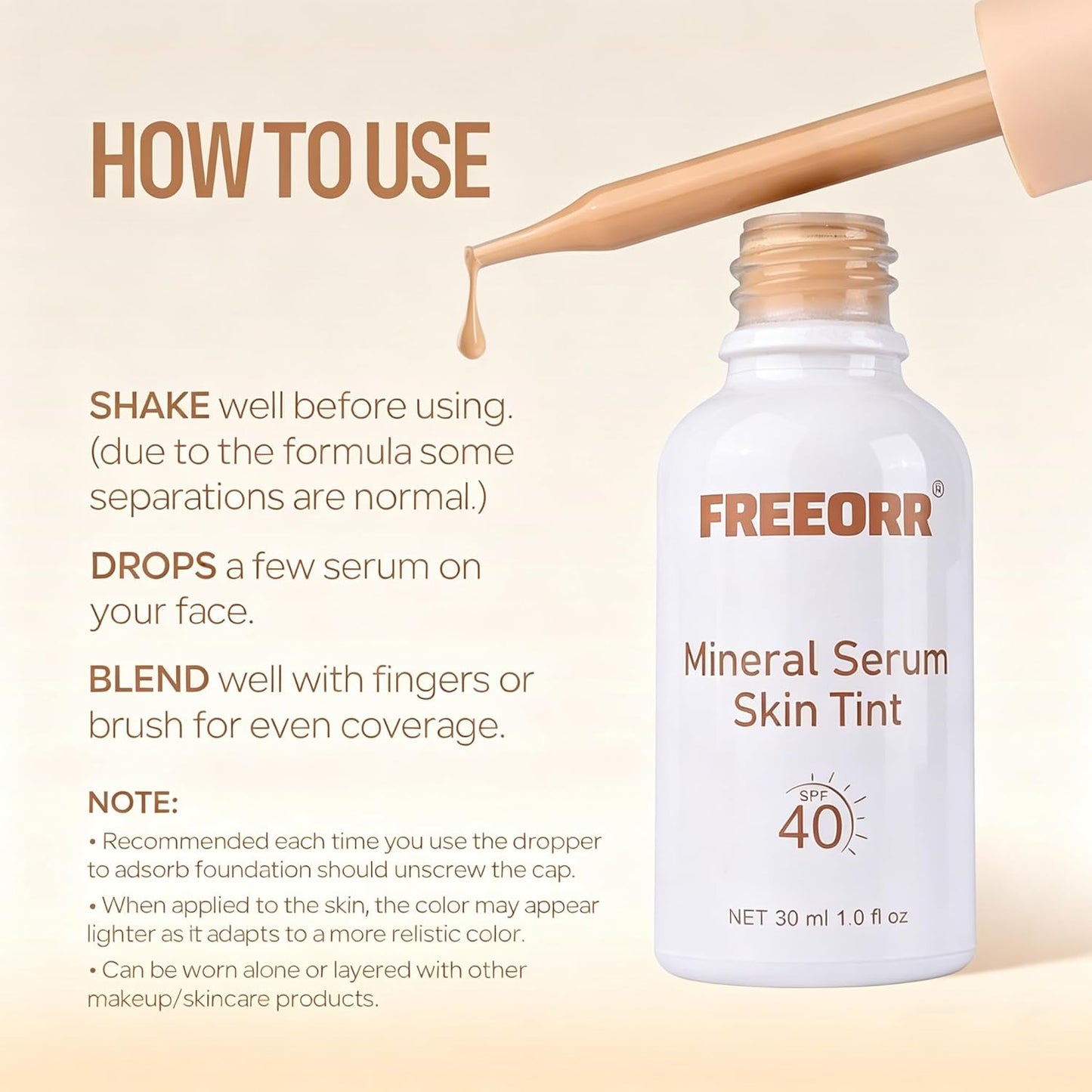 Skiennix Skin Tint - SPF 40 Tinted Mineral Sunscreen Serum with Zinc Oxide | Light Beige, 1 Fl Oz