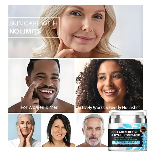 Regine Switzerland Retinol Face Moisturizer - Anti-Aging Collagen Cream with Hyaluronic Acid for All Skin Types
