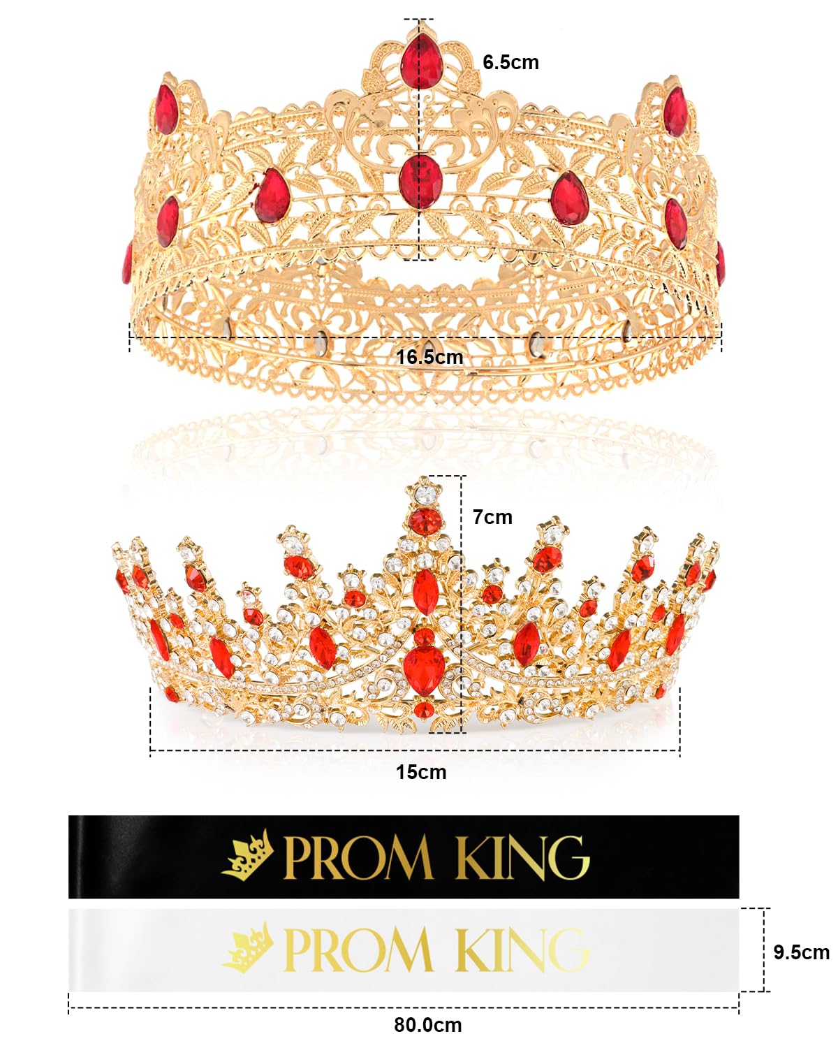 King and Queen Crowns Set King Crowns for Men Royal Crown with Red Rhinestone Crystal Crowns for Men Women Princess Crown Tiara Costume Headwear for Wedding Birthday Party Costume (4 Pcs)