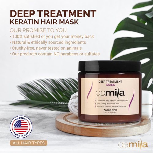 Damila Keratin Hair Mask - Deep Conditioning Treatment for Dry, Damaged Hair - 16.9 Fl. Oz | Restores Shine & Reduces Frizz
