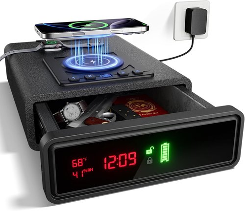 Biometric Smart Gun Safe - Compact Wireless Charging Design with Quick Access Fingerprint | Ideal Bedside Drawer Safe