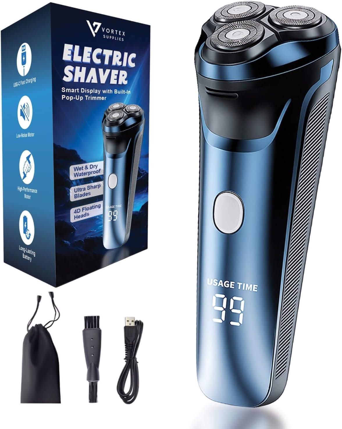 Skiennix 2-in-1 Electric Rotary Shaver for Men - 4D Floating Heads, USB Rechargeable, Waterproof with LCD Display
