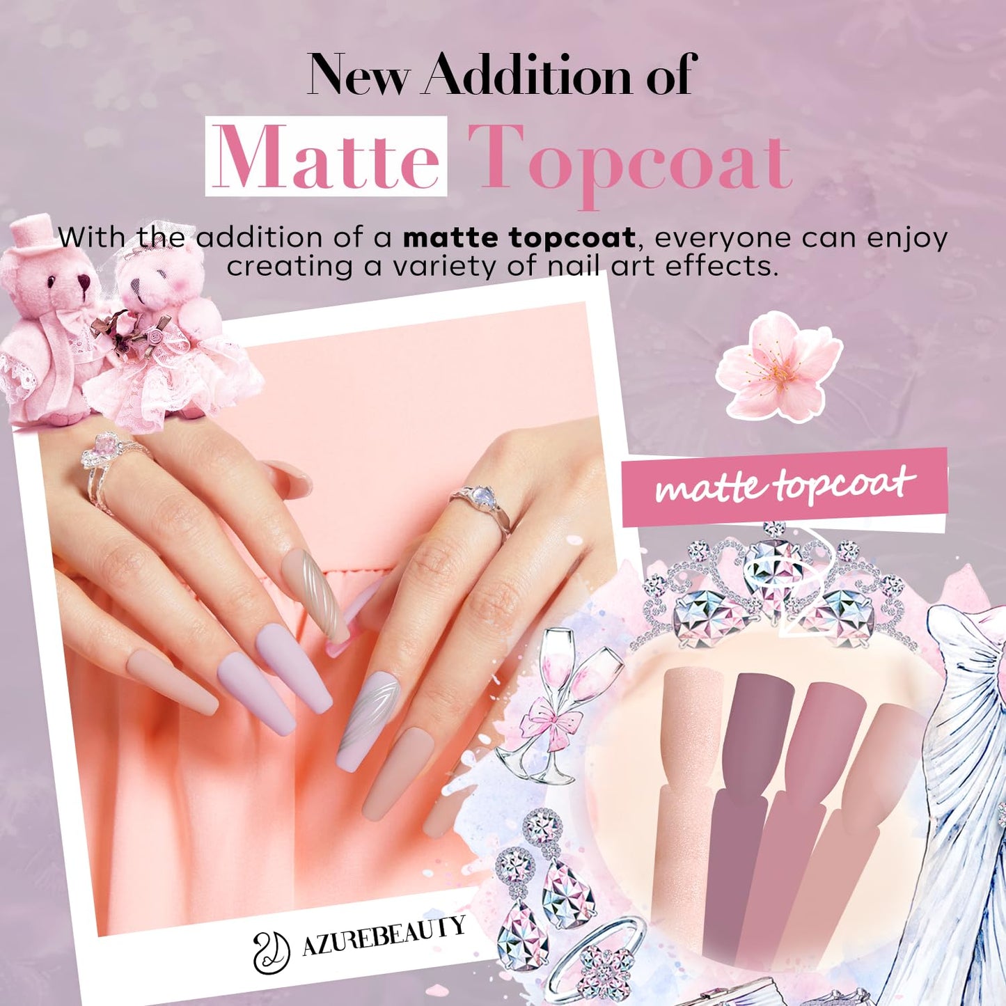 AZUREBEAUTY Dip Powder Nail Starter Kit with Matte Coat, 8 Hot Pink Glitter Neon Summer Color, Dipping Powder Liquid Set with Base/Top Coat/ Activator/10 Nail Sticks Salon at Home