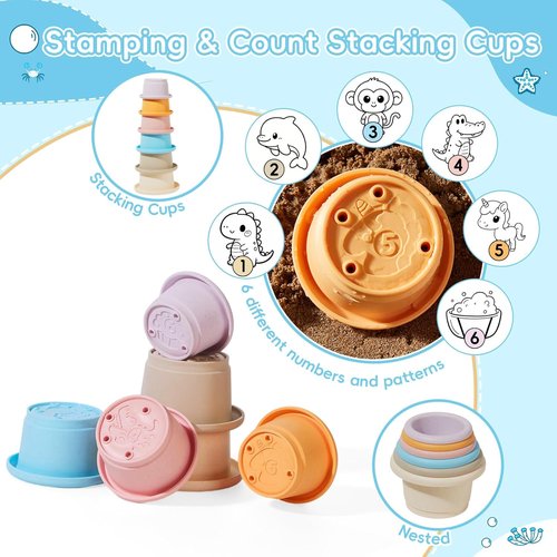 Baby Bath Toys for Kids Ages 1-3, 16PCS Mold Free Bath Toys for Toddler 2-4 & Babies 6-12-18 Months Bath Cups Watering Can with Storage Bag Montessori Bathtub Sand Pool Water Toys for 1+ Years Old