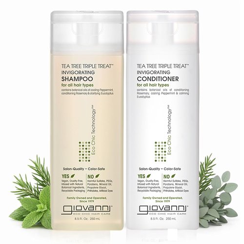 GIOVANNI Tea Tree Triple Treat Shampoo & Conditioner Set - Invigorating Cooling Formula, Vegan & Cruelty-Free | 8.5 oz Each