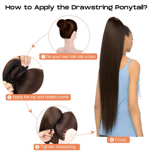 SEIKEA 36" Long Straight Drawstring Ponytail Extension, Multi Layered Light Soft Tangle-Resistant Silk Touch Clip in Hair Extensions Ponytail Natural Synthetic Hairpiece Burgundy