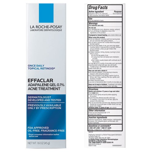 La Roche-Posay Effaclar Adapalene Gel 0.1% | Acne Treatment Retinoid Cream for Clear Skin