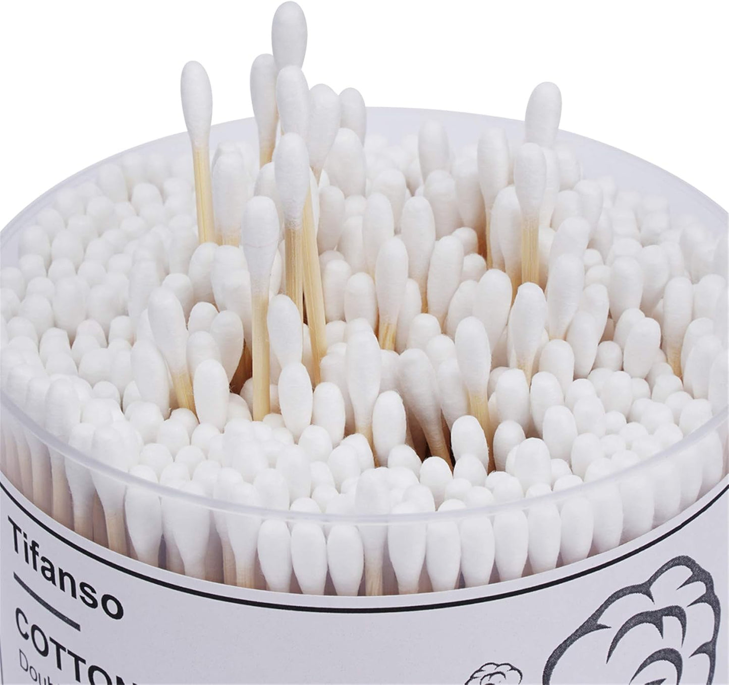 Tifanso Cotton Swabs - 500 Count Natural Double Round Wooden Tips | Cruelty-Free Ear Buds with Storage Box